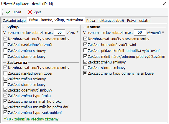 Nastavení uživatelských oprávnění pro práci s daty