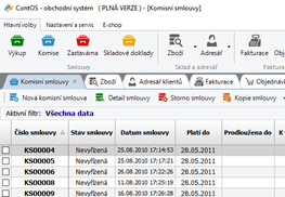 Modul Komise - přehled komisních smluv