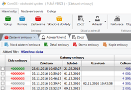 Modul Zastavárna - přehled a detail zástavních smluv